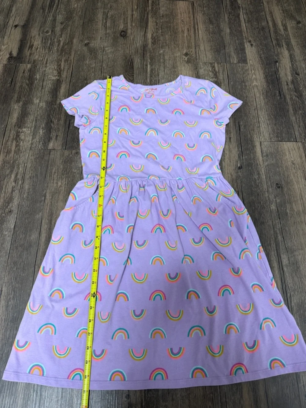 Cat & Jack Girls Lavender Rainbow Short Sleeve Dress Cotton Pocket Mid Length XL